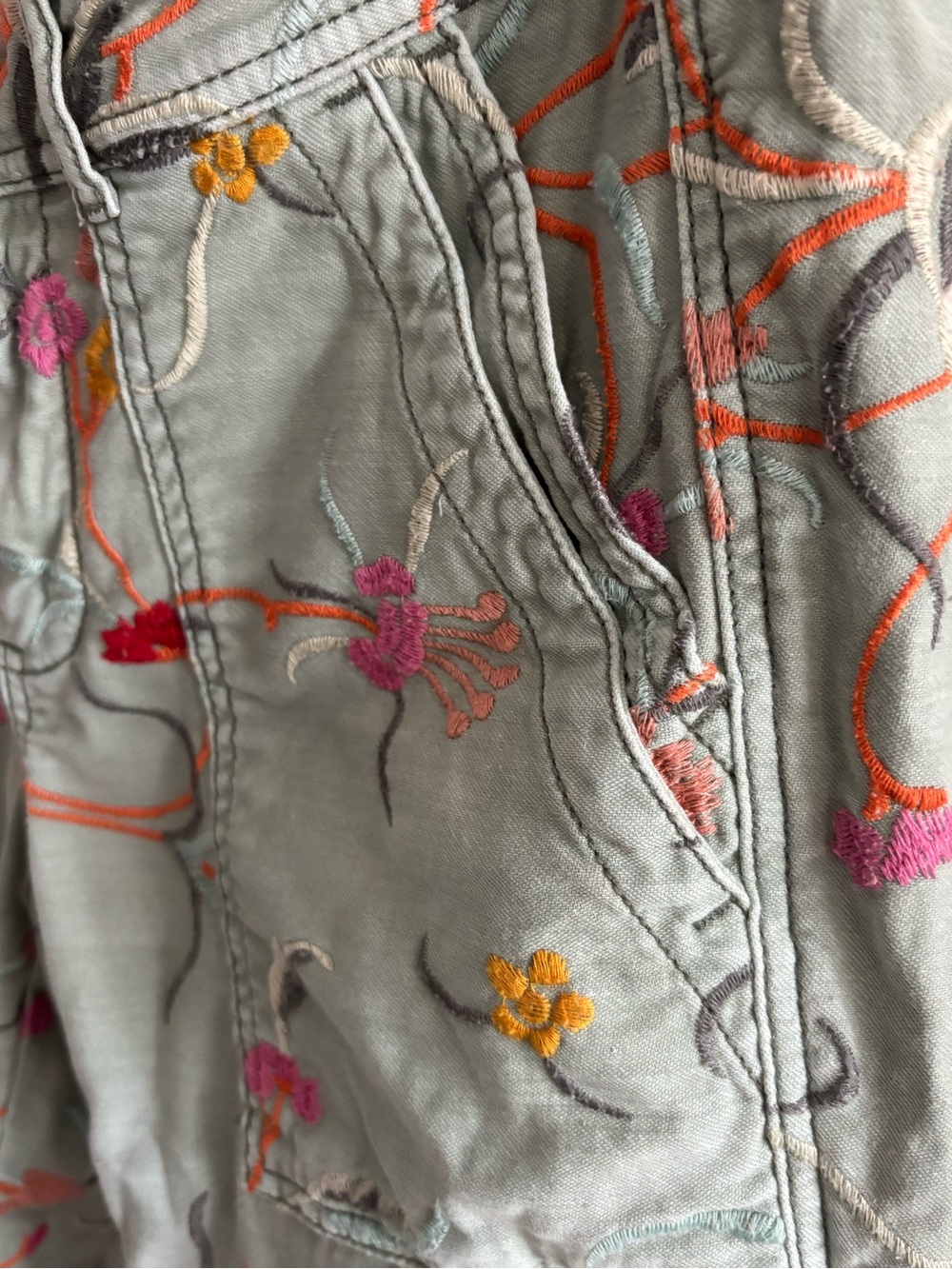 Anthropologie Pilcro Wanderer Embroidered Floral Cargo Pant Sage Pink Size 26 - Picture 4 of 14